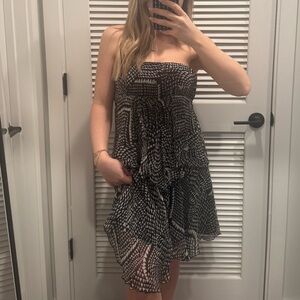 BCBG Geometric Pattern Strapless Mini Dress